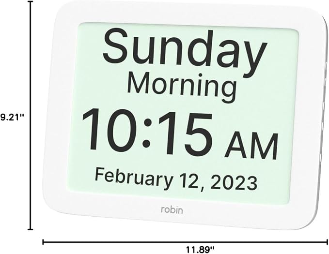 Robin Clock with Day and Date for Elderly, Clocks for Seniors, Dementia Clock, Digital Calendar Clock Elderly Bedside Clocks Seniors Alzheimers Products Dementia Clocks Seniors Extra Large, White 12"