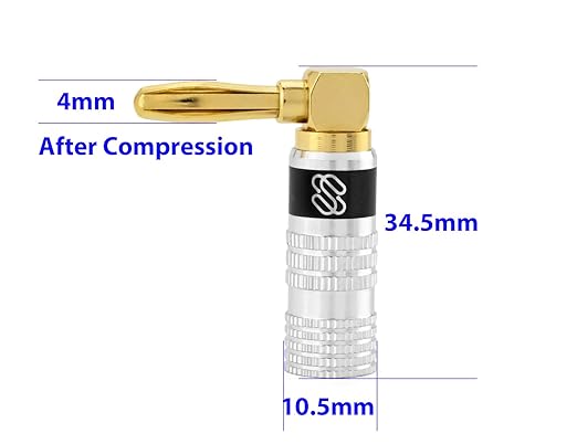 Sewell Silverback Right Angle Banana Plugs, 12 Pairs Quick Connect Gold Plated Speaker Plugs 90 Degree - Version 2-2024 Update