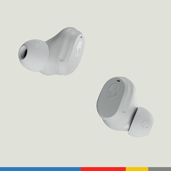 Skullcandy Mod Wireless Earbuds, Bluetooth Headphones, Up to 32 Hours Battery, Noise Isolating Fit, Sweat and Water Resistant, Microphone for iPhone Android - Light Grey/Blue