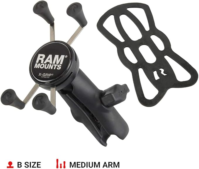 RAM MOUNTS X-Grip Small Phone Holder Mount with Medium Composite Double Socket Arm Compatible with RAM B Size 1" Ball Components RAP-HOL-UN7B-201U