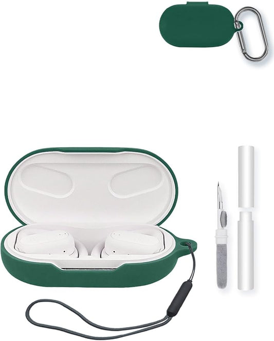 Case for JBL SoundGear Sense Earbuds,Soft Protective,BOVUGAC Silicone Case Cover with Keychain & Cleaning Kit & Lanyard for JBL SoundGear Sense-Green