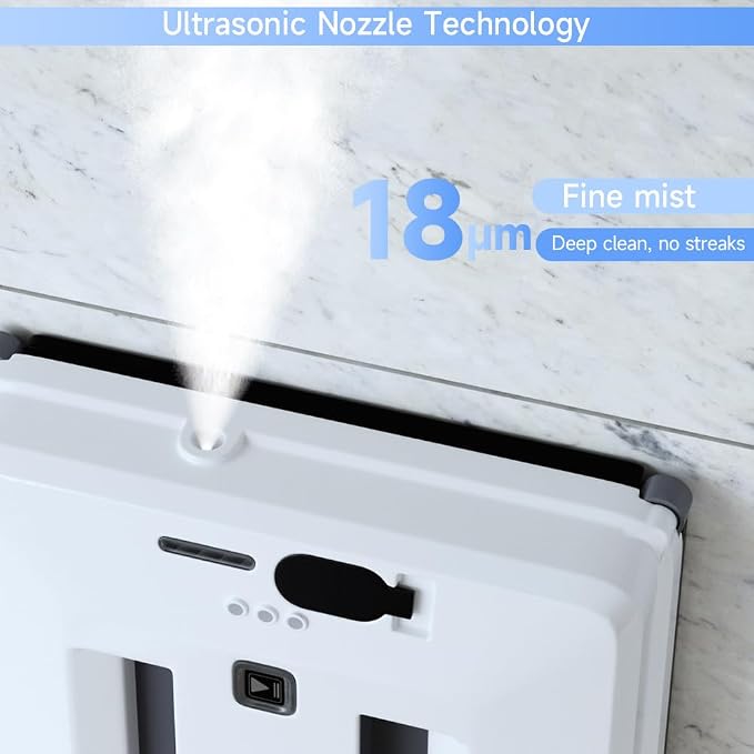 Automatic Window Cleaning Robot - 3000Pa Suction, 2 Spray Nozzles, 60ml Tank, Edge/Obstacle Detection, Anti-Fall, Remote Control, 3 Smart Cleaning Modes for High Windows Mirror Glass Door
