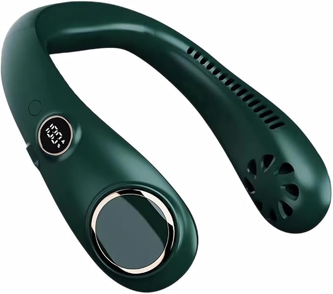 Hanging Neck Fan, Portable Bladeless Fan with 360 Degree Cooling, Hands-Free Design, Fast Cooling for Outdoor Use, 2000mAh Battery Operated (Green)