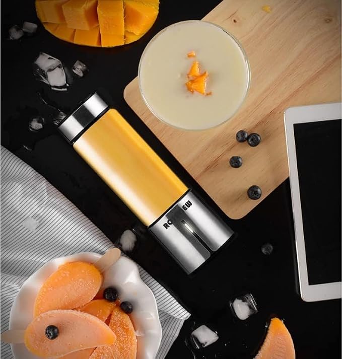 Portable Smoothie blender ROSEVIEW Glass bottle USB rechargeable mini Handheld Ice Shakes Cup 2 speed blend juicer Cordless Personal smoothies maker Fruit mixer (Stainless Steel)