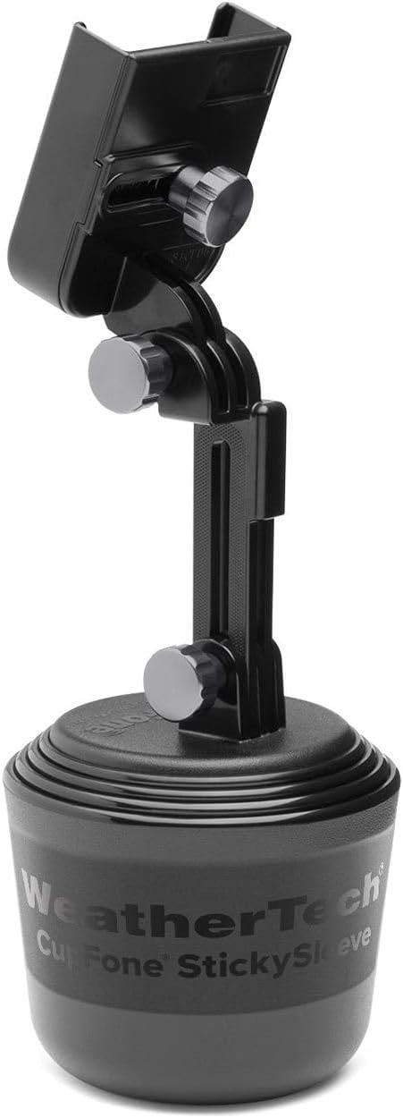 WeatherTech CupFone with Extension – Adjustable, Universal Cup Holder Cell Phone Mount Car & Truck Accessory – Best Design for iPhone & Smartphone Charging – Graphite Metal Knobs