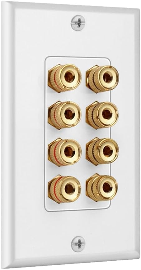 DIYTECH 4 Speaker Wall Plate, Home Theater Wall Plate, Gold Plated Binding Posts, for Home Theater Setup