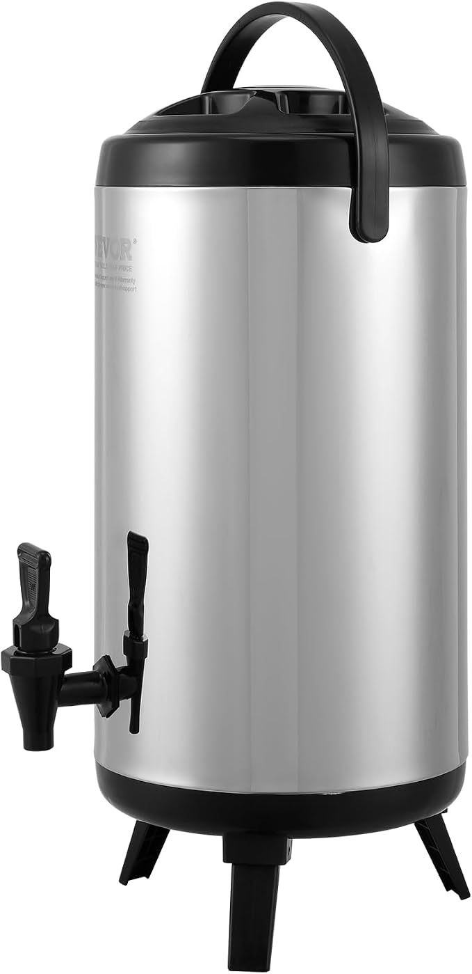 VEVOR Stainless Steel Insulated Beverage Dispenser, 2.4 Gallon 9.2 Liter, Thermal Hot and Cold Drink Server Dispenser with Spigot Handle, Food-grade for Hot Tea Coffee Water Restaurant Drink Shop