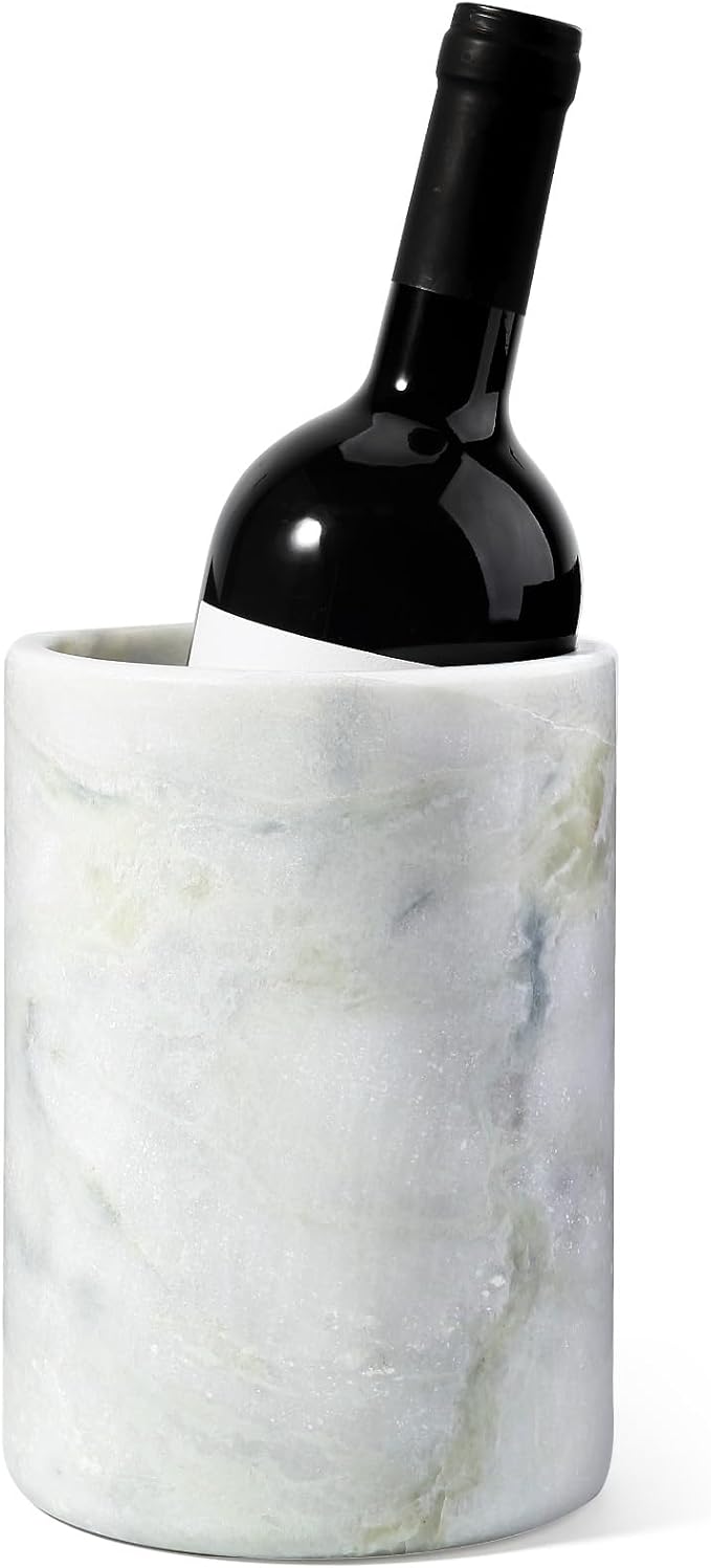 Marble Wine Bottle Chiller Bucket,Versatile Wine Chillers for Bottles, Handcrafted Wine & Champagne Cooler for Parties, Dinner - Luxury Kitchen Utensil Holder Ideal for Wine Enthusiasts, White