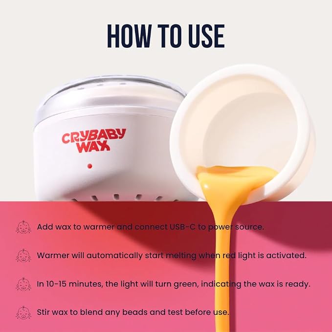 Crybaby Wax The Mini Meltdown Machine USB-C Mini Wax Warmer, Portable Hard Wax Heater for Brows & Upper Lip, Compact Travel Wax Warmer with Silicone Pot