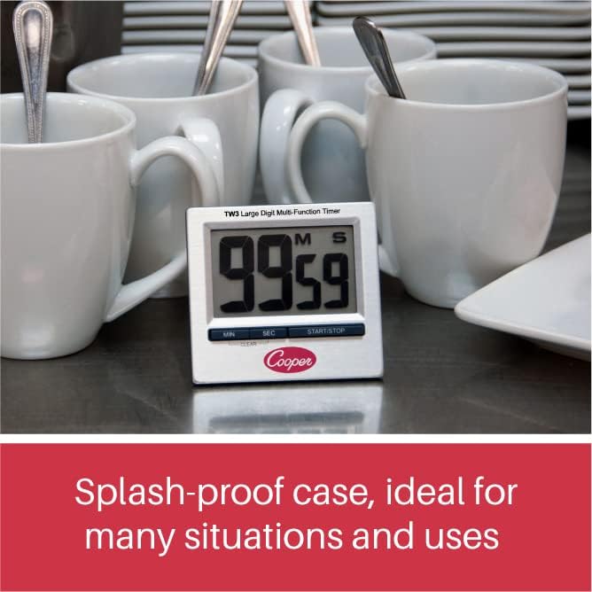 Cooper-Atkins TW3-0-8 Stainless Steel Large Digit Timer, Time Range 99 Minutes 59 Seconds