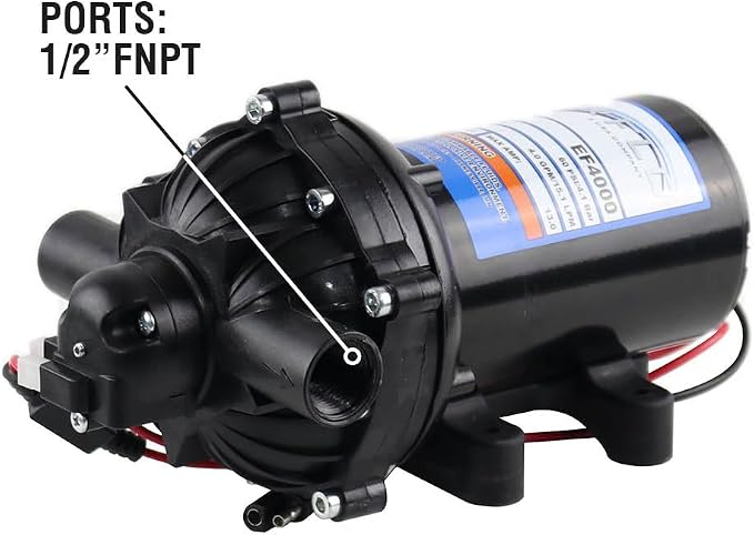 Everflo 4.0 GPM 12V Diaphragm Pump Boxed with 1/2" NPT Ports