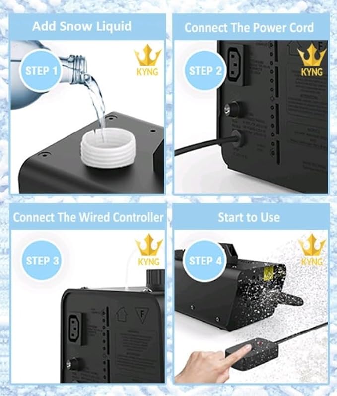 KYNG Snow Machine 650W Wired Remote Snow Maker Snowflake Maker for DJ Parties, Christmas, Holidays, Parties