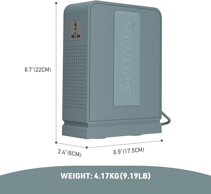 1000W Step Up Transformer 110v to 220v Converter, Heavy Duty Voltage Converter 110v-120v to 220v-240v with Dual Outlets, Overload Protection & Ultra-Quiet for Home Appliances, Grey Green