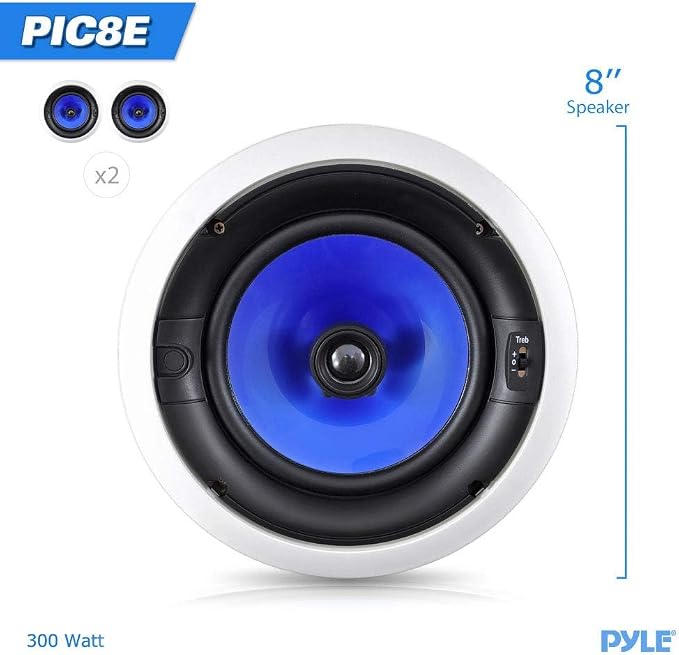 Pyle 8” In-Wall / In-Ceiling Speakers, 250W Peak, Hi-Fi Stereo Sound, Pivoting Adjustable Coaxial Silk Dome Tweeter, Poly Cone Woofer, Stain Resistant Grill, For Home Theater, Custom Installs- Pair