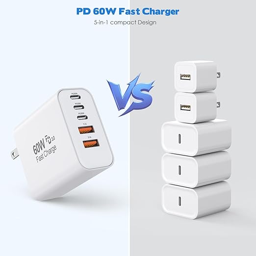 60W iPhone 17 16 15 Pro Charger Fast Charging,2Pack 10FT 5-Port USB C Charger Super Fast Charging Block Long 10Foot Woven Cable USBC Cord for iPhone 17/17 Air/17 Pro Max/16e/16/15/15 Pro Max,iPad Pro