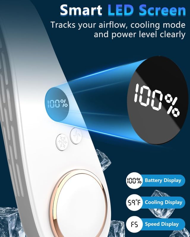 Neck Fan with Cooling Plate,Portable Neck Fans that Blow Cold Air Rechargeable Battery Powered Air Conditioner,Bladeless Wraps Body Ac, Wear Around the Neck Coolers for Extremely Hot Weather White