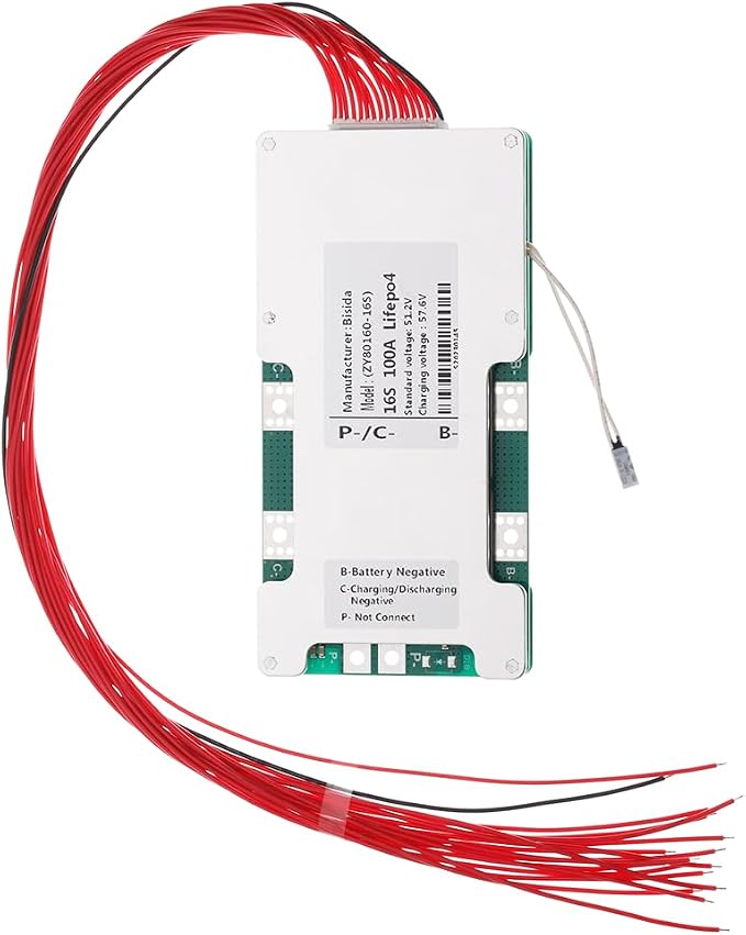 16S BMS 51.2V 100A Lifepo4 Battery Management System PCB Protection Board with Balance and NTC,Ten Functional protections, Common Port, for Lifepo4 Battery Pack (16S 51.2V 100A)