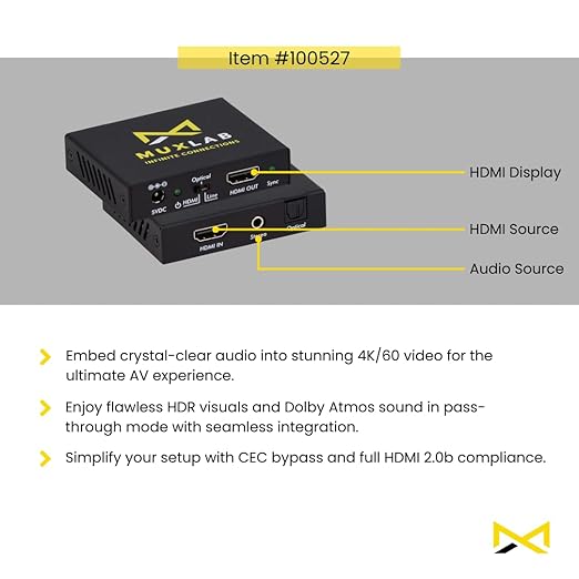HDMI to HDMI with Audio Embedder | 4K2K@50/60Hz (4:4:4) | HDMI 2.0b (18Gbps) | HDCP 2.2 | DVI 1.0