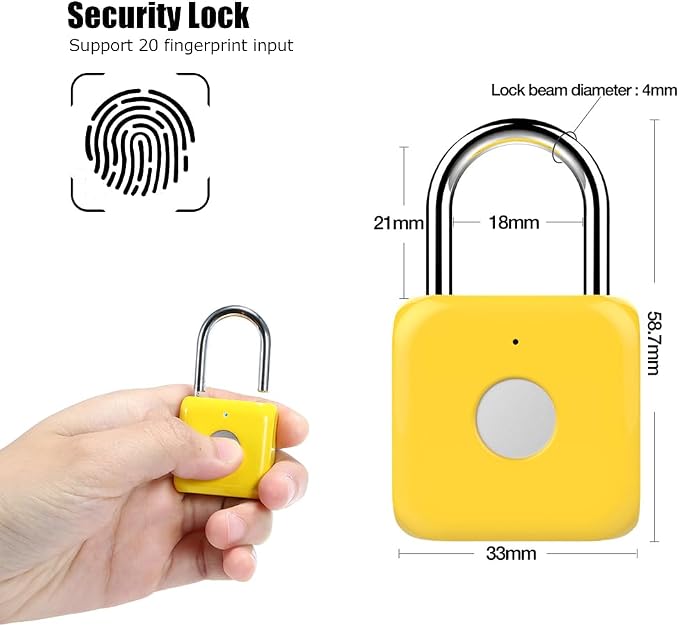 Fingerprint Padlock eLinkSmart Gym Locker Lock with Phone App iOS Watch Metal Keyless Combination Locks for School Sports Locker Hasp Storage Backpack Suitcase Yellow