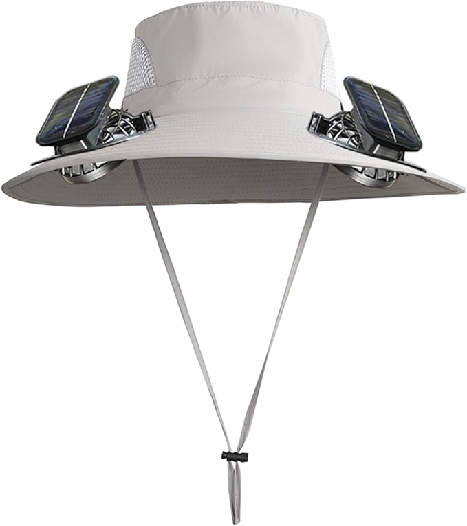 Solar Powered Fan Hat with 2 Fans, Wide Brim Sun Hat for Men Women, Adjustable Cooling Fishing Hat for Outdoor