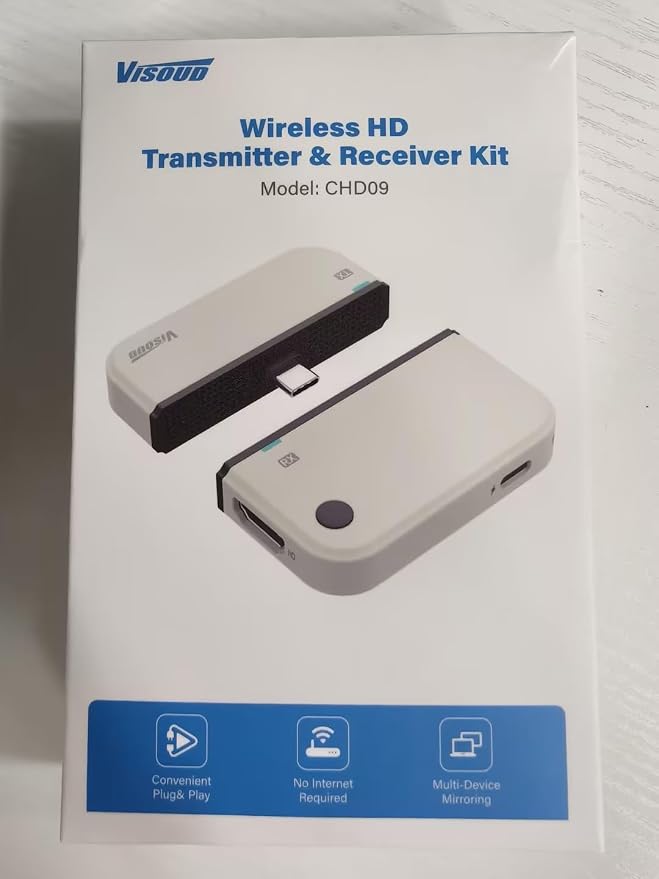 2026 Upgraded Type-C Wireless HDMI Transmitter & Receiver Kit 328FT/100M, 4K Input to 1080P@60Hz Output, Plug&Play, 5.8G+2.4G Video Audio from Phone/Tablet/Laptop/PC to Monitor/Projector/TV Box