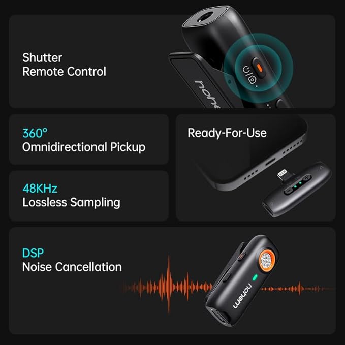 hohem Mic, Wireless Lavalier Microphone, Plug & Play, DSP Noise Cancellation, 20-Hour Battery, Microphone for iPhone, Record Interview, Vlogs, Tiktok (2 TX + 1 RX + Charging Case) (White)
