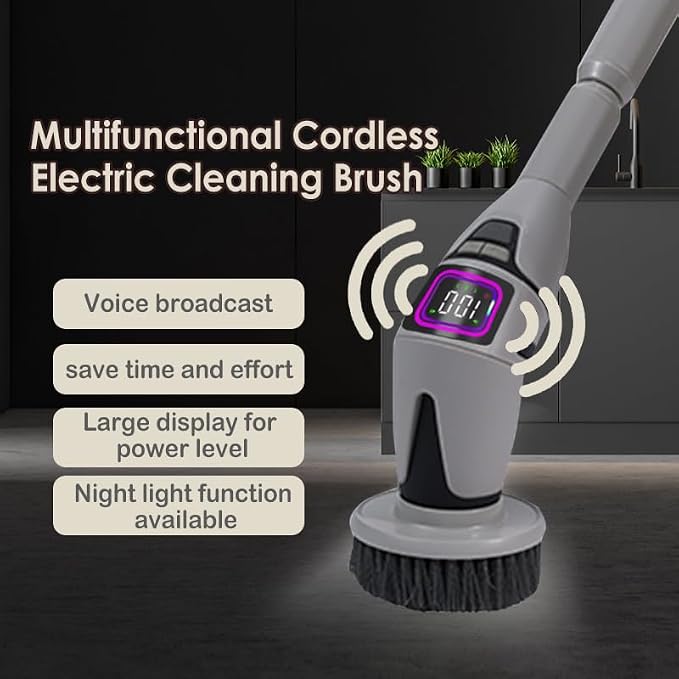 10 in 1 Electric Spin Scrubber, Bathroom Electric Cleaning Brush 10 Replacement Head, Cordless Shower Cleaning Brush with Extension Arm, IPX7 Waterproof Electric Scrubber, LED Screen