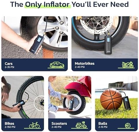 Woowind Tire Inflator & Power Bank 2 in 1 Portable Air Compressor, Electric Bike Pump with Digital Pressure Gauge, Air Pump for Car Tires, Bicycle, Motorcycle, Scooter, Balls (AP2-P)