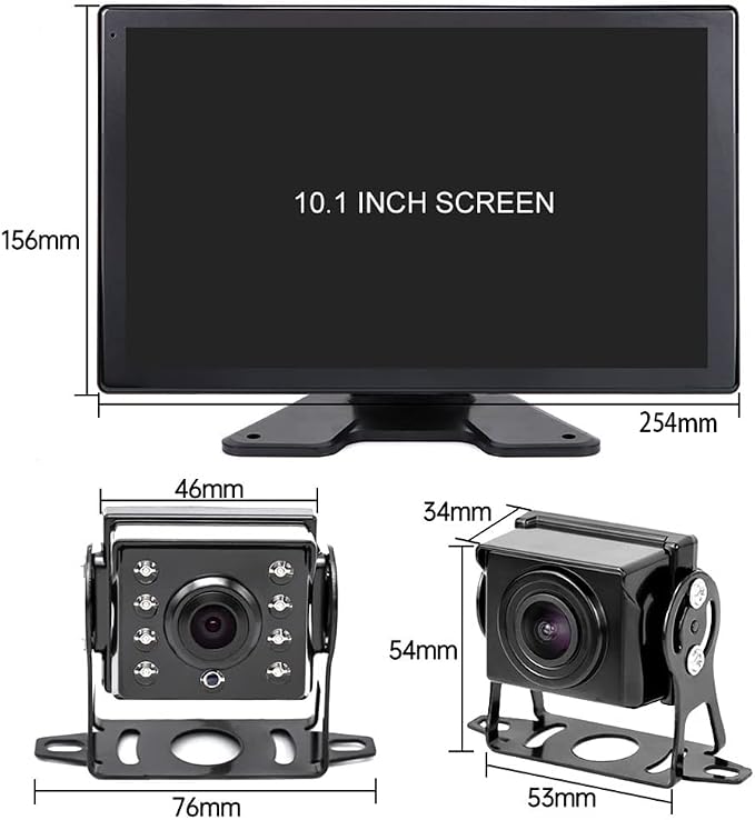 EVERSECU 4K Car Backup Cameras System with 10.1" Touch Screen Quad Display Monitor & 4pcs 1080P Backup AHD Cameras, MP5 Player, Vehicle DVR Recorder for RV/Truck/Bus/Trailer/Camper/Van