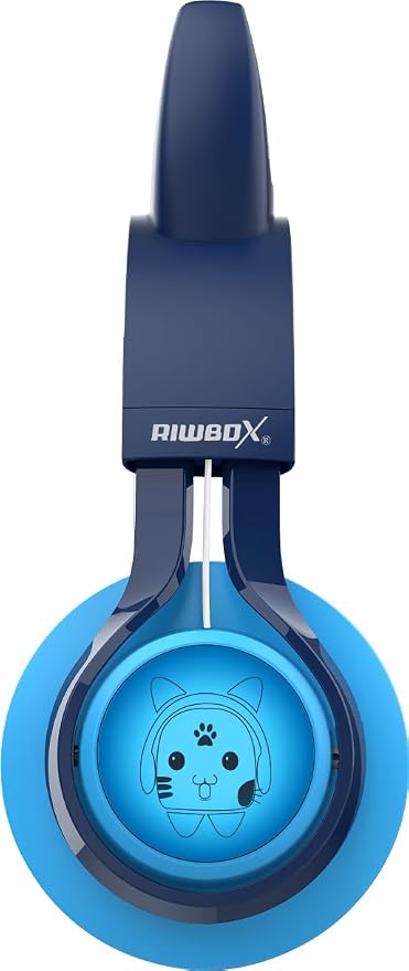 Riwbox CT-7 Cat Ear Bluetooth Headphones, LED Light Up Bluetooth Wireless Over Ear Headphones with Microphone and Volume Control for Travel/School/Smartphones/Laptop/PC/TV (Blue)