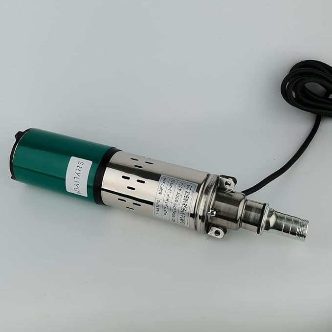 Solar Submersible Well Pump DC 12V 200W Deep Well Pump 3"Tube Stainless Steel Screw Pumps 2300L/H 1" Outlet High Lift 40M Irrigation Pumps Agricultural Garden Home