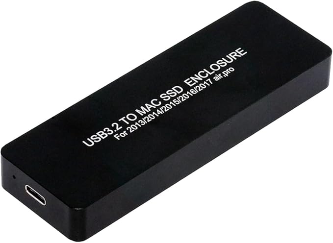 External SSD Enclosure USB-C 3.2 for 12+16 Pin MacBook Air/Pro SSDs mid 2013-2017, CNC Hard Drive Case for A1466 A1465 A1502 A1398 SSDs, Portable SSD Reader Box