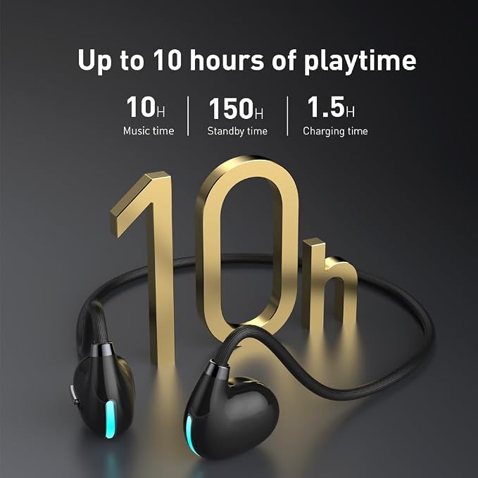 Open Ear Air Conduction Wireless Bluetooth Headphones Lightweight Pain-Free Design with Active Noise Cancellation IPX4 Waterproof Clear Calls for Sports Work and Outdoor Activities-Black