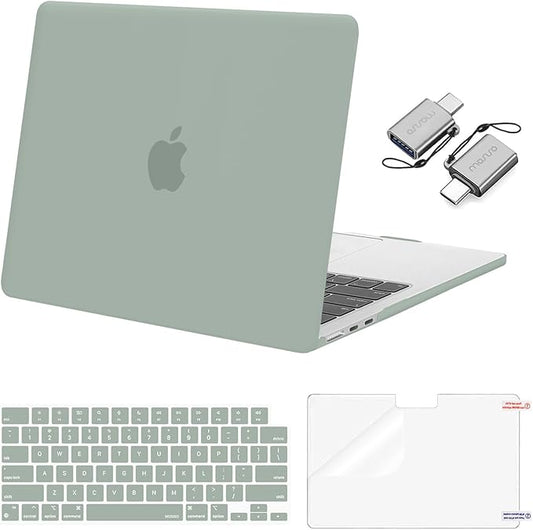 MOSISO Compatible with MacBook Air 13 inch Case M5 2026 M4 2025 M3 M2 2024-2022 A3449 A3240 A3113 A2681, Hard Shell&Keyboard Cover&Screen Film&Type C for MacBook Air 13.6 inch Case, Antique Green