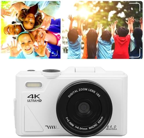 64MP 4K Digital Camera with 18X Zoom and 3 Inch Flip Screen, Auto Focus Compact Digital Camera for Photography and Video, Perfect for Travel Vlogging and Filming