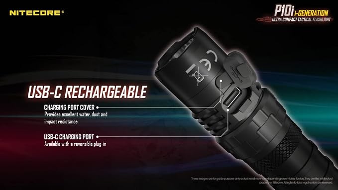 Nitecore P10i 1800 Lumen USB-C Rechargeable Tactical Flashlight, Strobe Ready with LumenTac Organizer