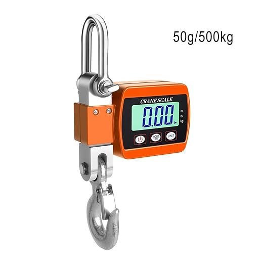 500Kg Digital Crane Scale Portable Hanging Heavy Duty 300Kg LCD Backlight Industrial Hook Scales Unit Change(500kg Orange)