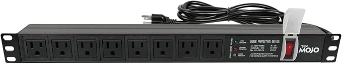 Tecmojo 1U Rack-Mount Horizontal 8-Outlet PDU, UL Listed PDU with Surge Protection LED Indicators 6ft Cord Power Distribution for IT and Network Server Racks