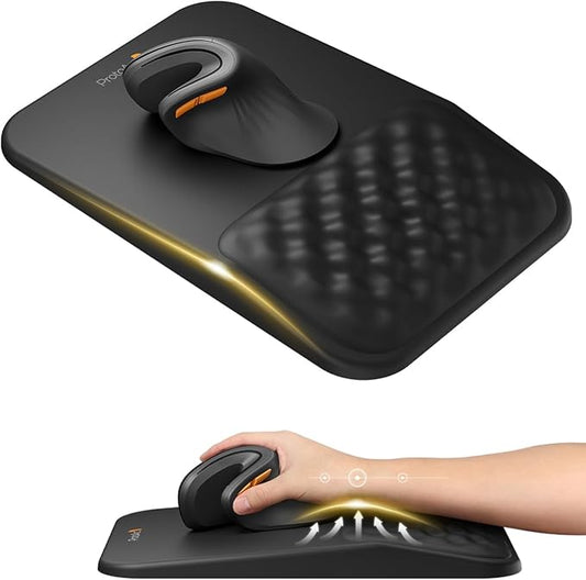 ProtoArc MP50 Ergonomic Mouse Pad with Wrist Rest, PU Leather Mousepad with Massage Design, Soft Memory Foam and Non-Slip PU Base for Pain Relief, Desk, Home, Office, 12x8 Inches, Black