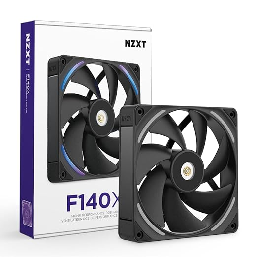 NZXT F140X Performance Fan - 140mm PWM RGB PC Case Fan - Max Airflow & Static Pressure - Low Noise - LCP Frame & Blades - Magnetic Fluid Dynamic Bearing - 30mm Thick - Black