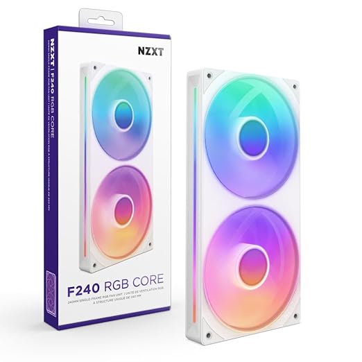 NZXT F240 RGB Core - 240mm Single-Frame Fan Unit with 2 x 120mm RGB Fans - Speed & Lighting Control - High Static Pressure & Airflow - Fluid Dynamic Bearings - 8 aRGB LEDs Per Fan - White