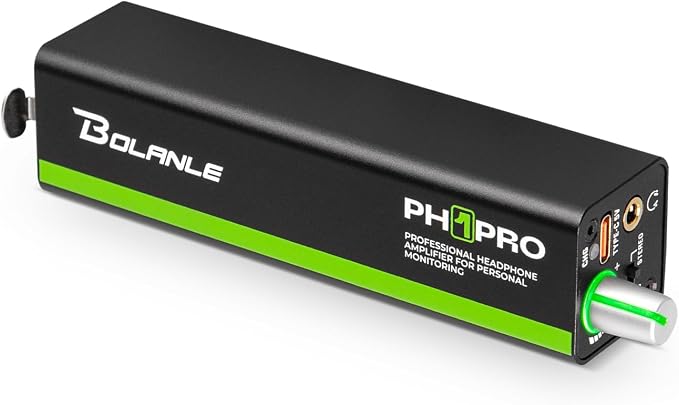 Bolanle PH1 PRO in-Ear Monitor Amplifier with Built-in 1000mAh Battery, 25-Hour Playtime, XLR/TRS Input 3.5mm Output, Personal IEM Amp for Keyboardists Drummers Musicians Live Stage Studio﻿