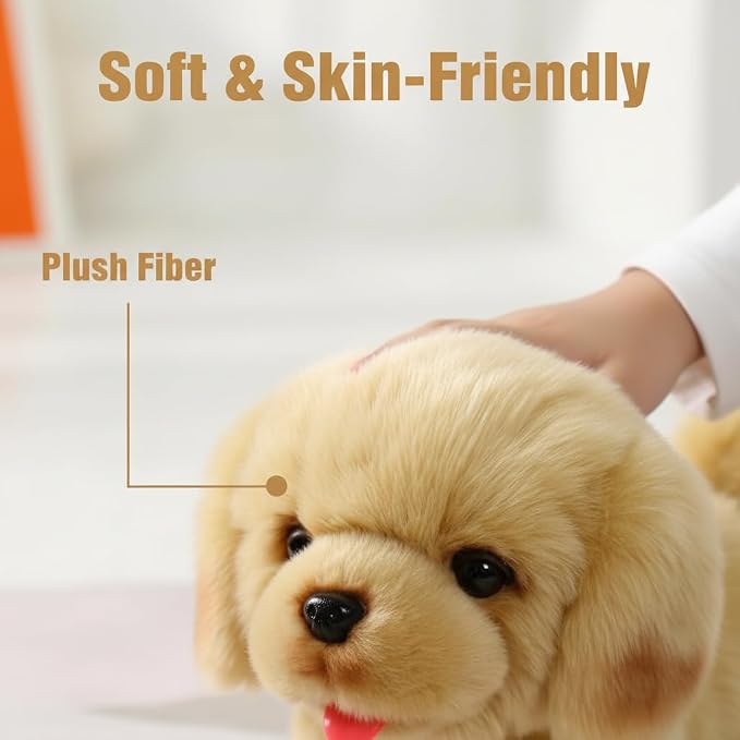 CU-MATE Electronic Walking Dog Toy, Interactive Plush Golden Retriever Puppy, Realistic Interactive Pet Toy Dog, Walking, Barking, Wagging Tail & Talking, Present Gifts for 3+ Year