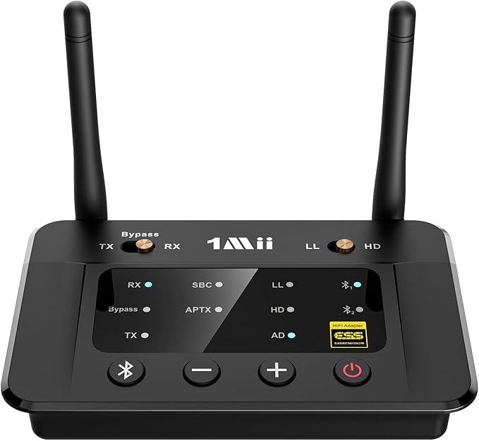 1Mii B03Pro Bluetooth 5.3 Transmitter Receiver for TV Home Stereo, Wireless Audio Adapter with Audiophile DAC & aptX Low Latency/HD/Adaptive, Volume Control, Dual Link, Optical RCA AUX Outputs/Inputs