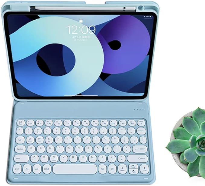 kaitesi Keyboard Case for iPad Air 11 inch M3 M2, Air 5th/4th Generation 10.9 inch, iPad Pro 11 inch 4th/3rd/2nd Generation Detachable Keyboard Case Round Keys (Misty Blue)