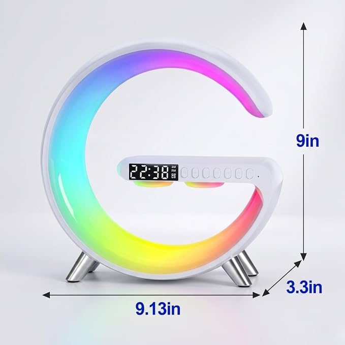 Smart LED Bedside Table Lamp, 4-in-1 Wireless Charger, Night Light, Alarm Clock, Bluetooth Speaker with App Control