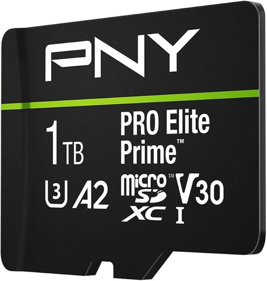 PNY 1TB PRO Elite Prime™ C10 U3 V30 A2 microSDXC Flash Memory Card – Ultra-Fast Speeds, Read 200MB/s, Write 150MB/s, 4K UHD, Full HD, UHS-I, for Smartphones, Drones, Action Cameras