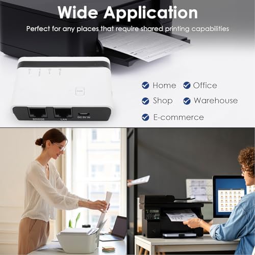 Wireless Print Server for Sharing USB Printers, 10/100Mbps LAN Bridge Sharing Wired Wireless Standalone Modes USB 2.0 Print Server Plug and Play (US)