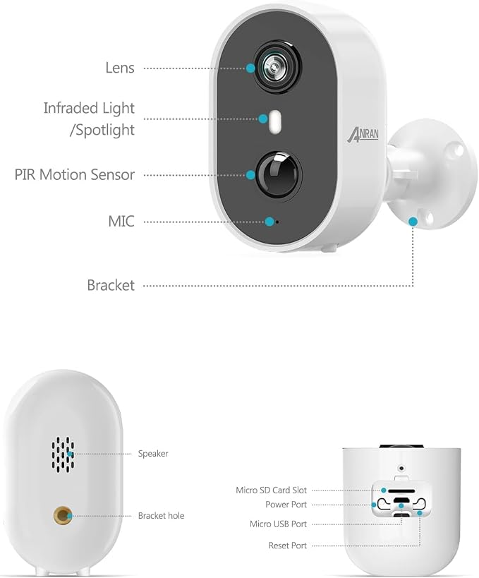 ANRAN 5MP Solar Security Cameras Wireless Outdoor for Home Security, Color Night Vision WiFi Surveillance Home Camera with Solar Panel, Spotlight, PIR Detection, 2-Way Talk, 2 Packs