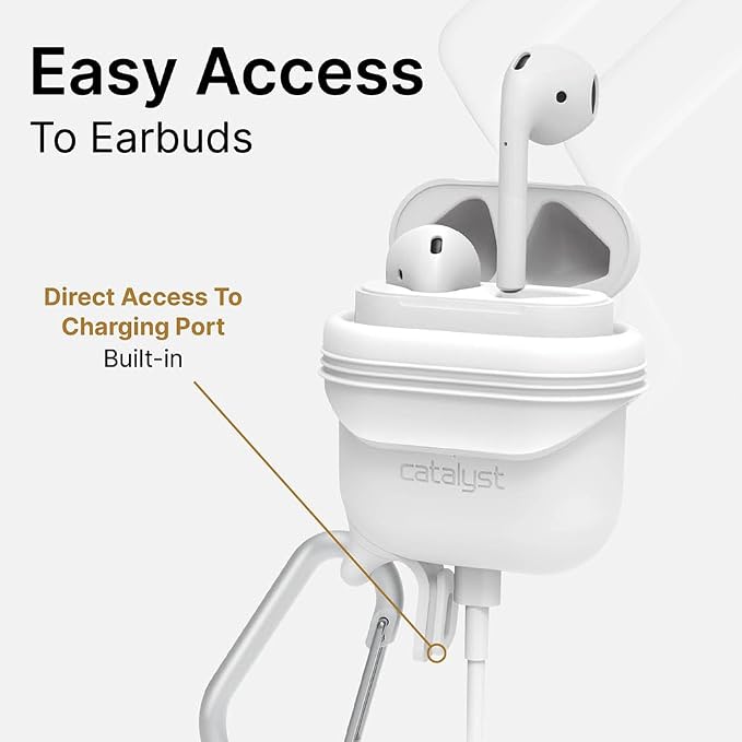 Catalyst Waterproof Case for AirPods 2nd Generation and AirPods 1st Generation - Wireless and USB-C Charging High Drop Protection AirPod Gen 2 and Gen 1 Case with Carabiner, One Piece Design